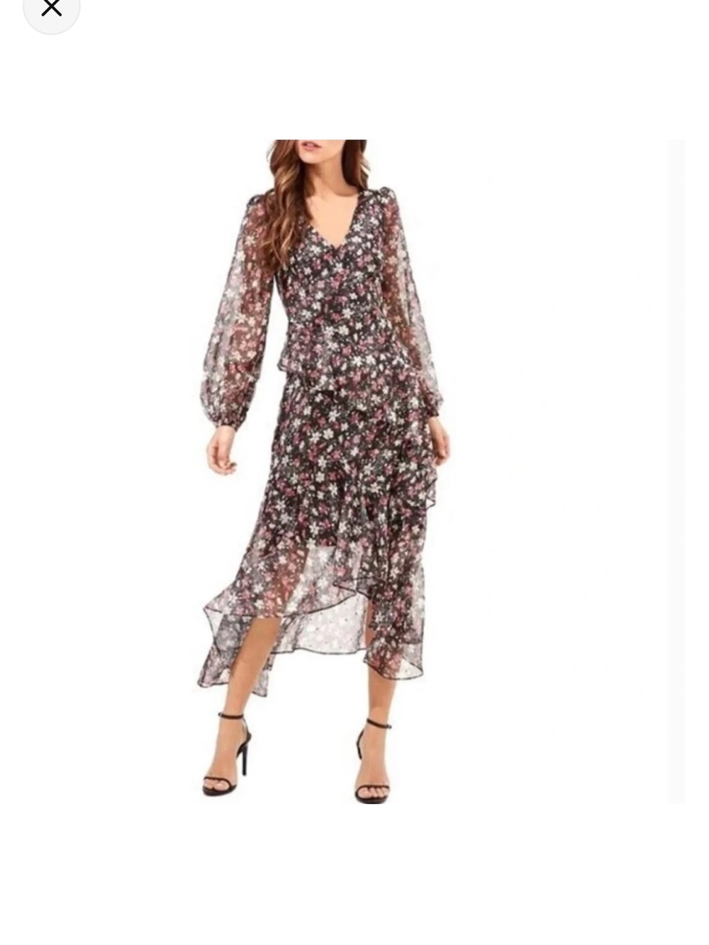 NWOT Black Floral Wrap Dress with Pink & White Flowers